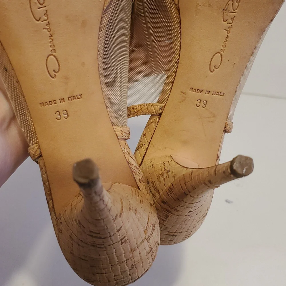 Oscar de la Renta Cork Mesh Slingback Peeptoe Heels Size 9 - Picture 8 of 12